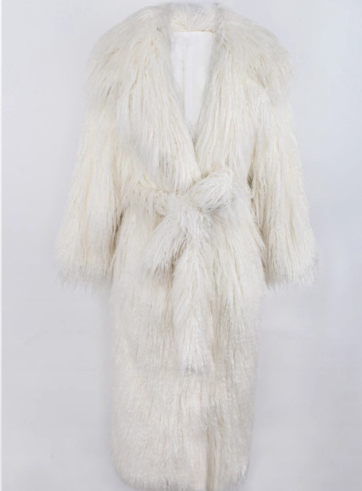 long shaggy faux fur coat with deep collar – RAVENNA