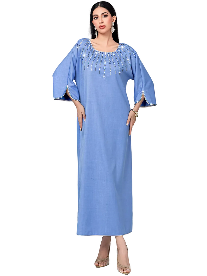 embellished straight-cut maxi dress with flared sleeves – AZURE