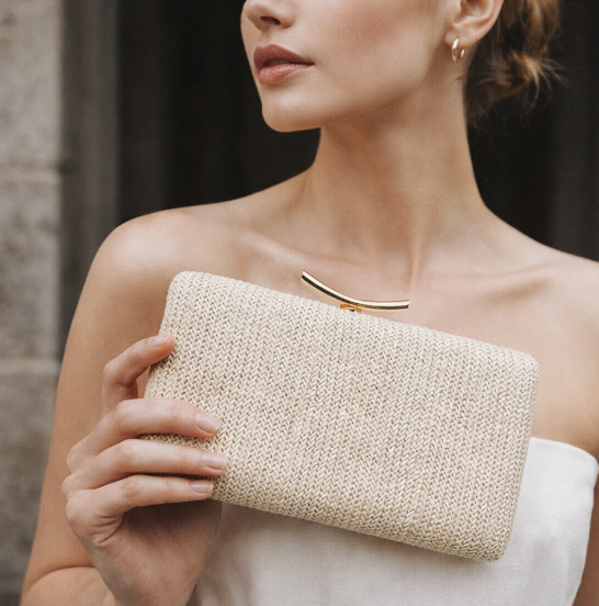 woven straw clutch with gold bar clasp – SAHARA