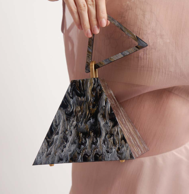 geometric pyramid clutch with triangle handle – EMERALD