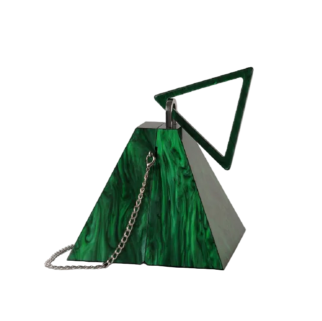 geometric pyramid clutch with triangle handle – EMERALD