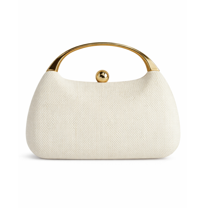 textured ivory handbag with gold arch handle – ELARA