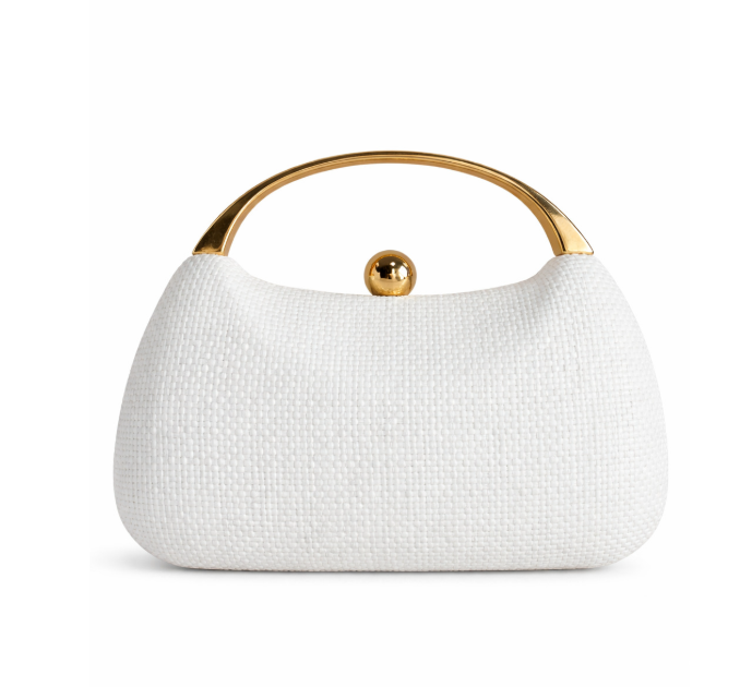 textured ivory handbag with gold arch handle – ELARA