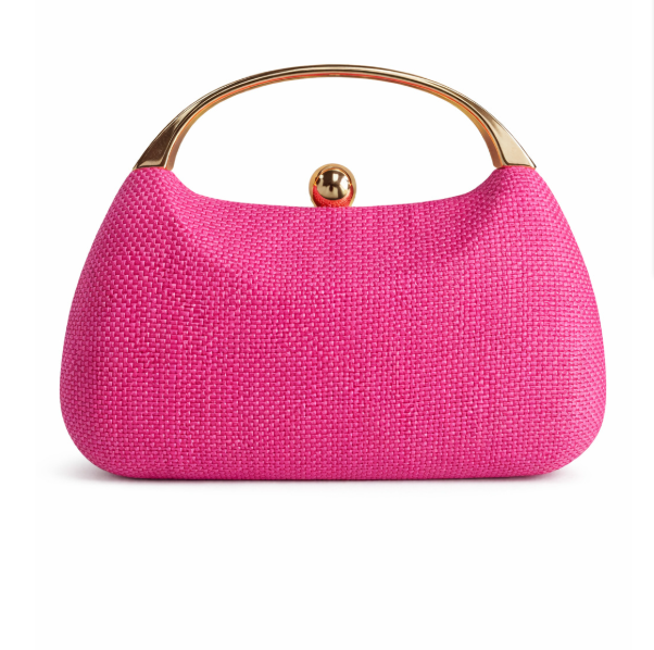 textured ivory handbag with gold arch handle – ELARA