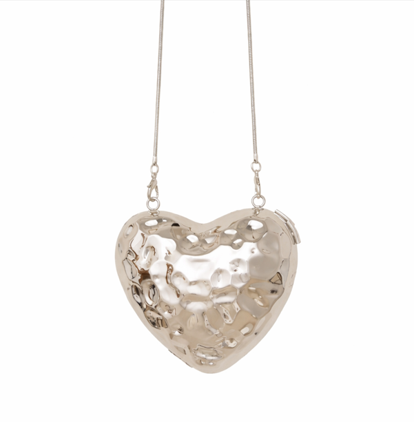 metallic heart-shaped clutch with chain strap – AMORA