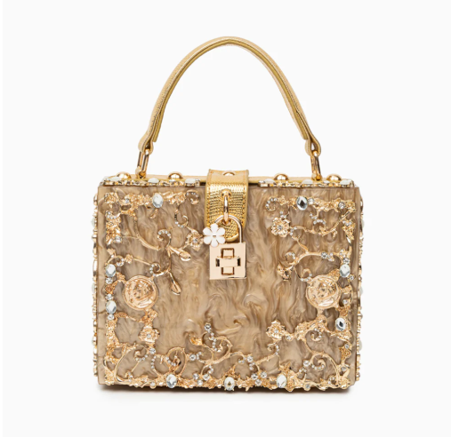 embroidered pearl-effect box bag with top handle – REGALIA