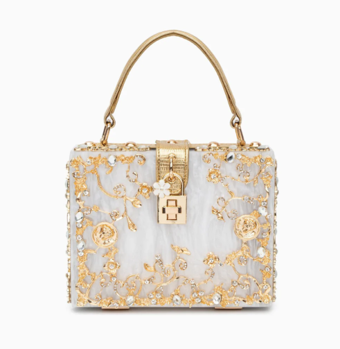 embroidered pearl-effect box bag with top handle – REGALIA