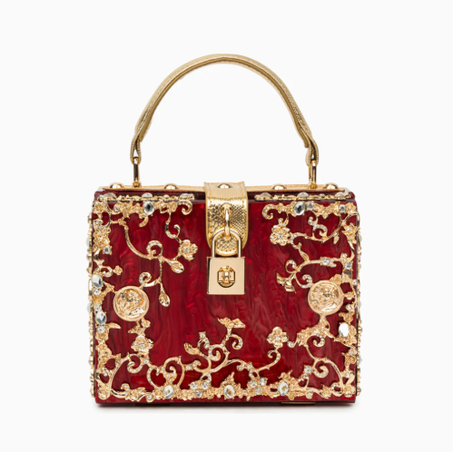 embroidered pearl-effect box bag with top handle – REGALIA