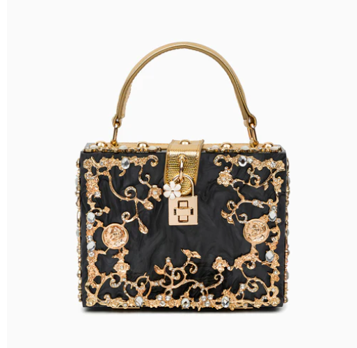 embroidered pearl-effect box bag with top handle – REGALIA