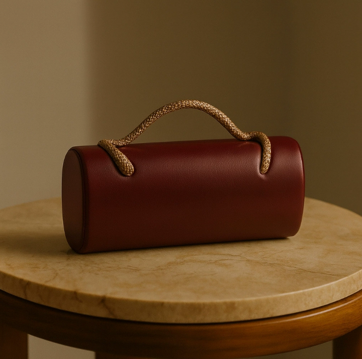 cylindrical leather-effect clutch with rope handle – VERDE