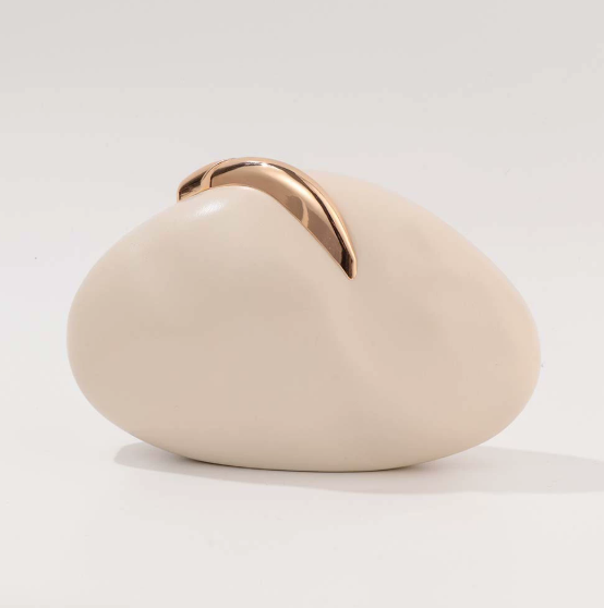 blush oval clutch with sculpted gold handle – BLUSHÉ