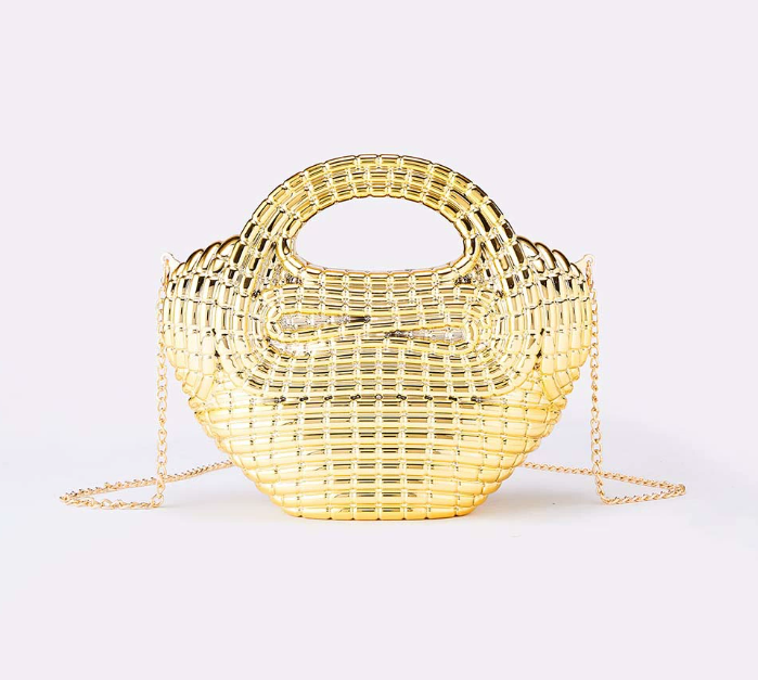 woven metallic top-handle clutch – AURUM