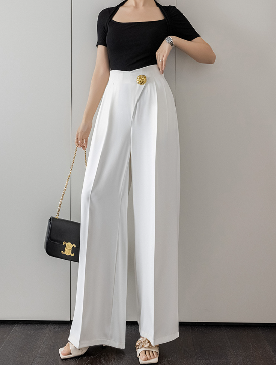 high-waist wide-leg trousers with gold accent – ÉCLAT
