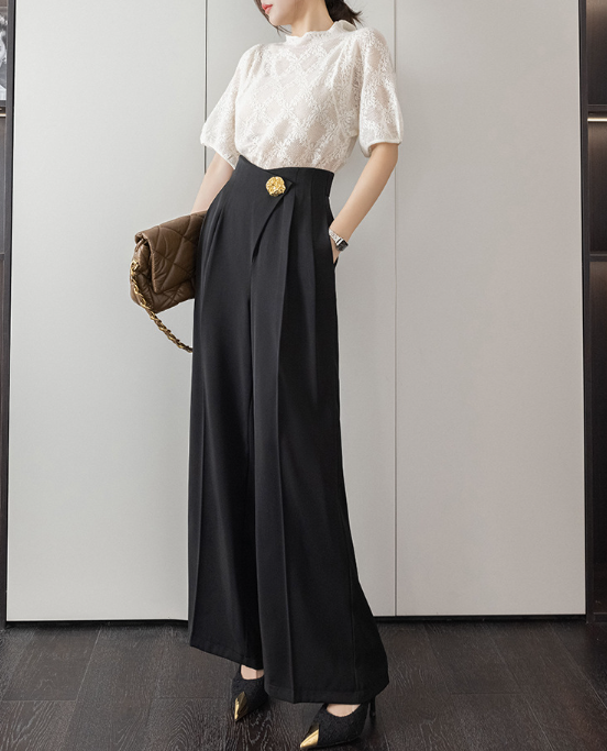 high-waist wide-leg trousers with gold accent – ÉCLAT