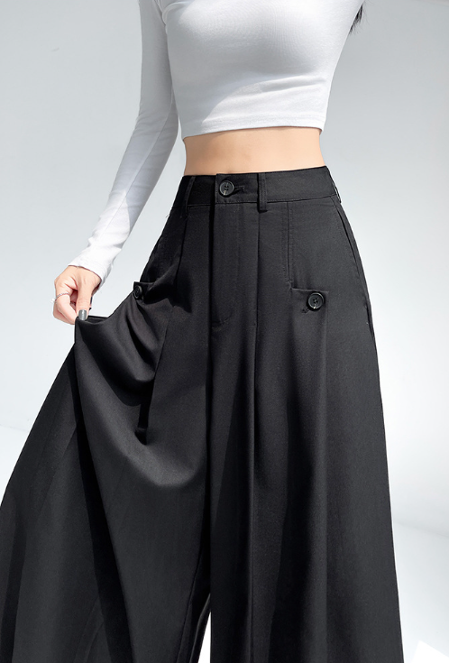 high-waist wide-leg trousers with buttoned pockets – OBSIDIAN