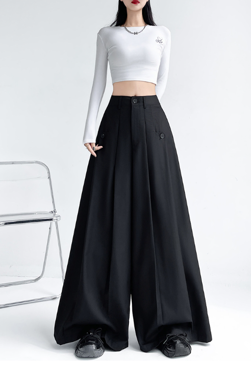 high-waist wide-leg trousers with buttoned pockets – OBSIDIAN