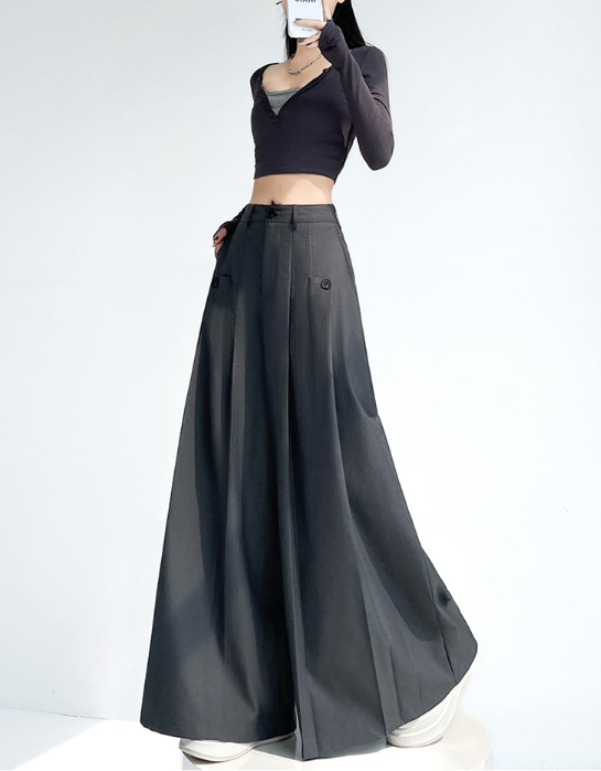 high-waist wide-leg trousers with buttoned pockets – OBSIDIAN