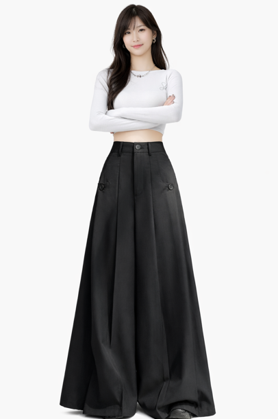 high-waist wide-leg trousers with buttoned pockets – OBSIDIAN