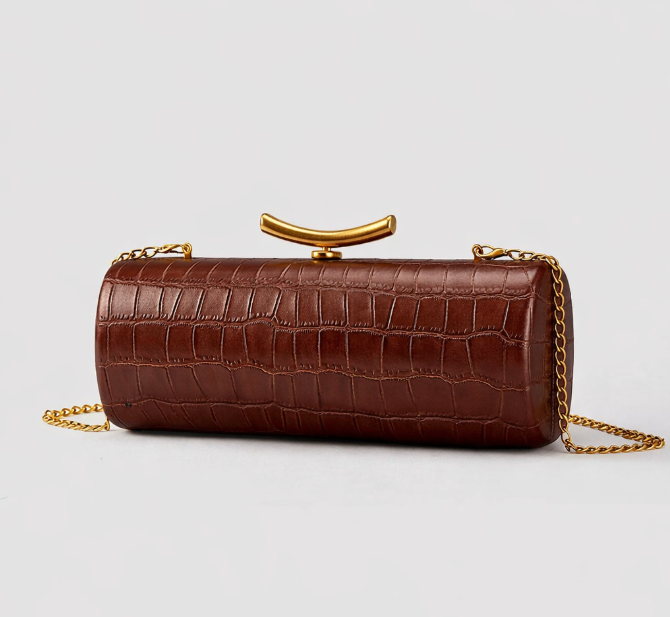 croc-effect cylinder clutch with gold chain – ARDEN
