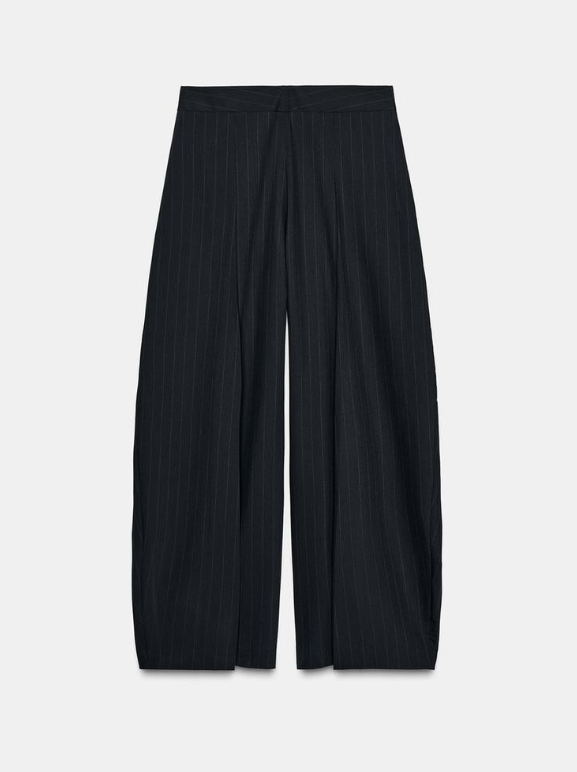 pinstripe wide-leg tailored trousers with wrap front – SNOIR