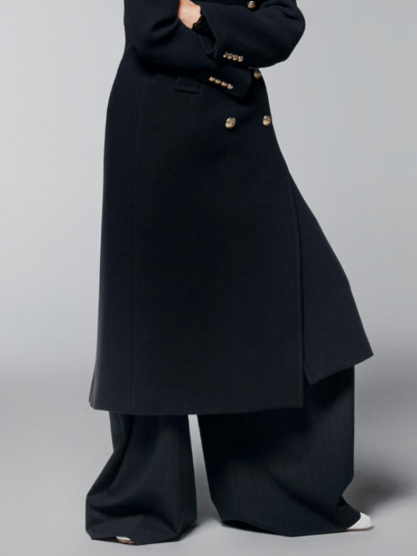 pinstripe wide-leg tailored trousers with wrap front – SNOIR