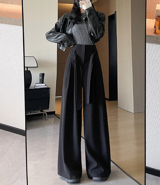 extra-wide pleated tailored trousers with wrap panels – SHADOW