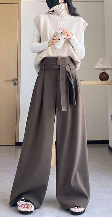 extra-wide pleated tailored trousers with wrap panels – SHADOW