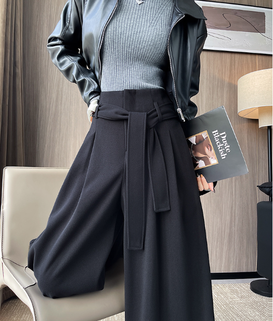 extra-wide pleated tailored trousers with wrap panels – SHADOW