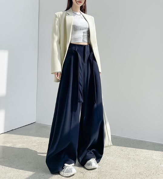 extra-wide pleated tailored trousers with wrap panels – SHADOW