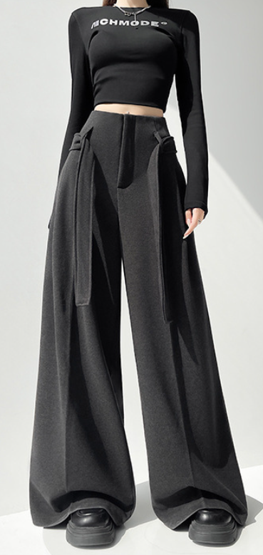 extra-wide pleated tailored trousers with wrap panels – SHADOW