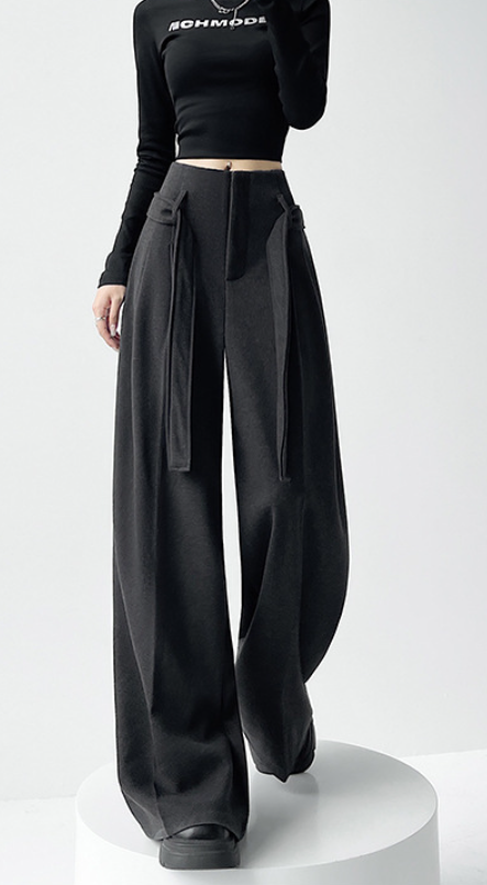 extra-wide pleated tailored trousers with wrap panels – SHADOW