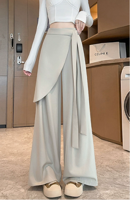 wrap-panel wide-leg trousers with draped overlay – ONYX