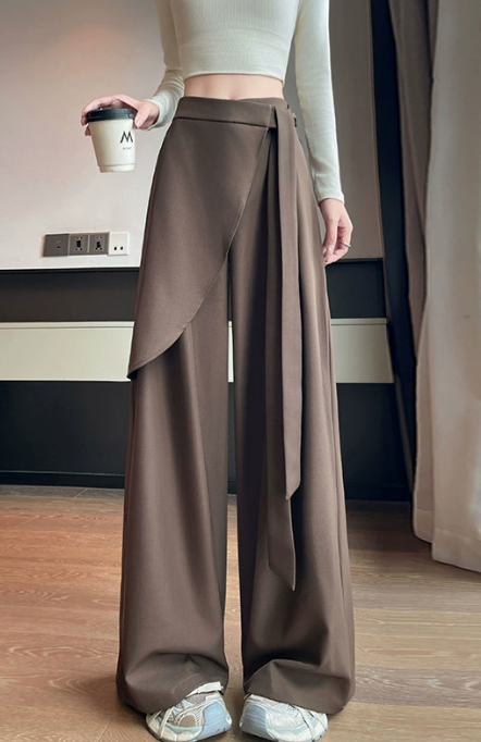 wrap-panel wide-leg trousers with draped overlay – ONYX