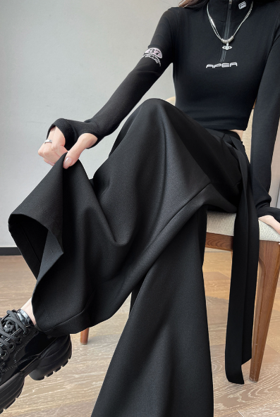 wrap-panel wide-leg trousers with draped overlay – ONYX