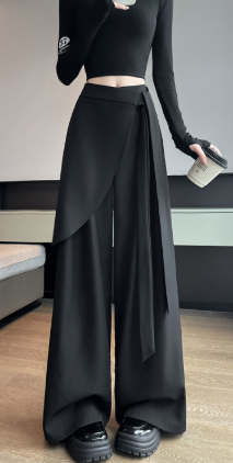 wrap-panel wide-leg trousers with draped overlay – ONYX