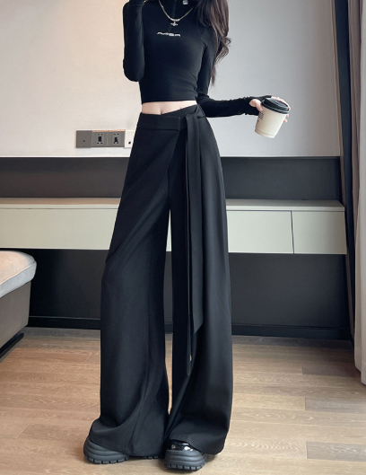 wrap-panel wide-leg trousers with draped overlay – ONYX