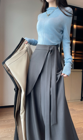 wrap-panel wide-leg trousers with draped overlay – ONYX