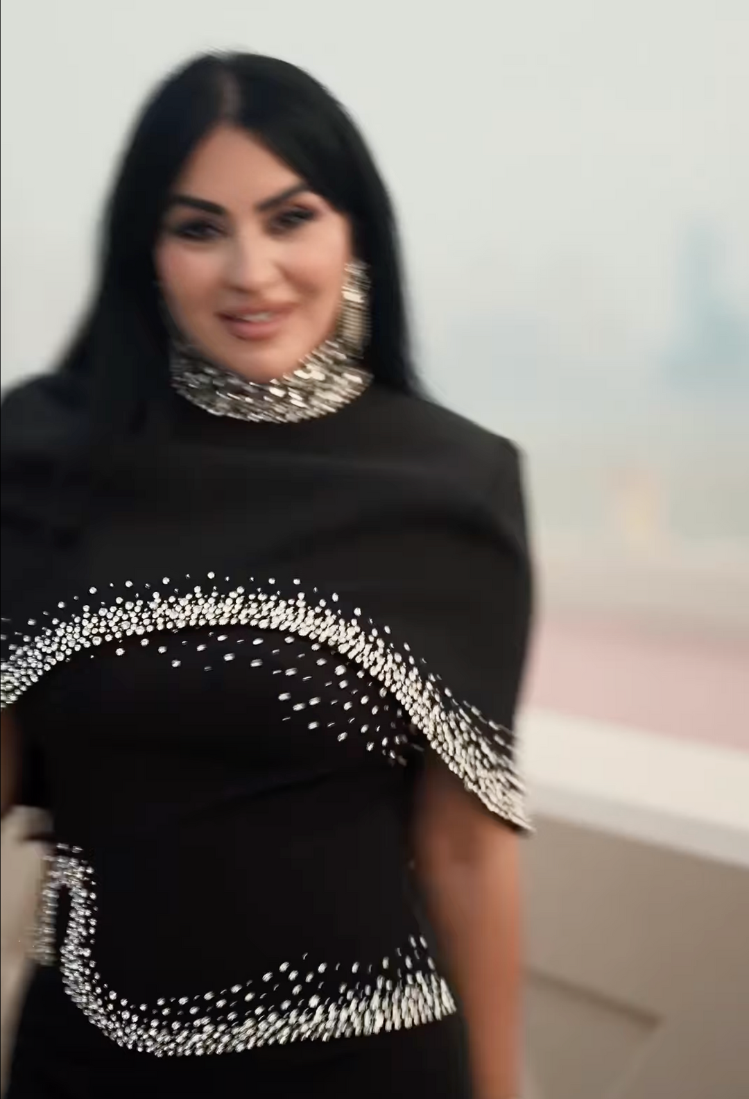 High-Neck Column Dress with Embellished Cape Detail - ELYSIA