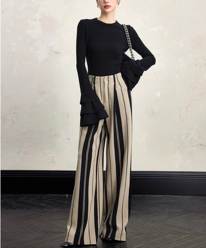 Geplooide top met uitlopende mouwen en maxi-rok set met tailleband – Rosiny 