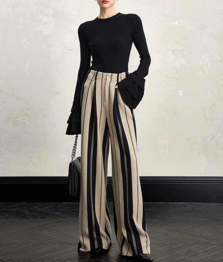 Geplooide top met uitlopende mouwen en maxi-rok set met tailleband – Rosiny 