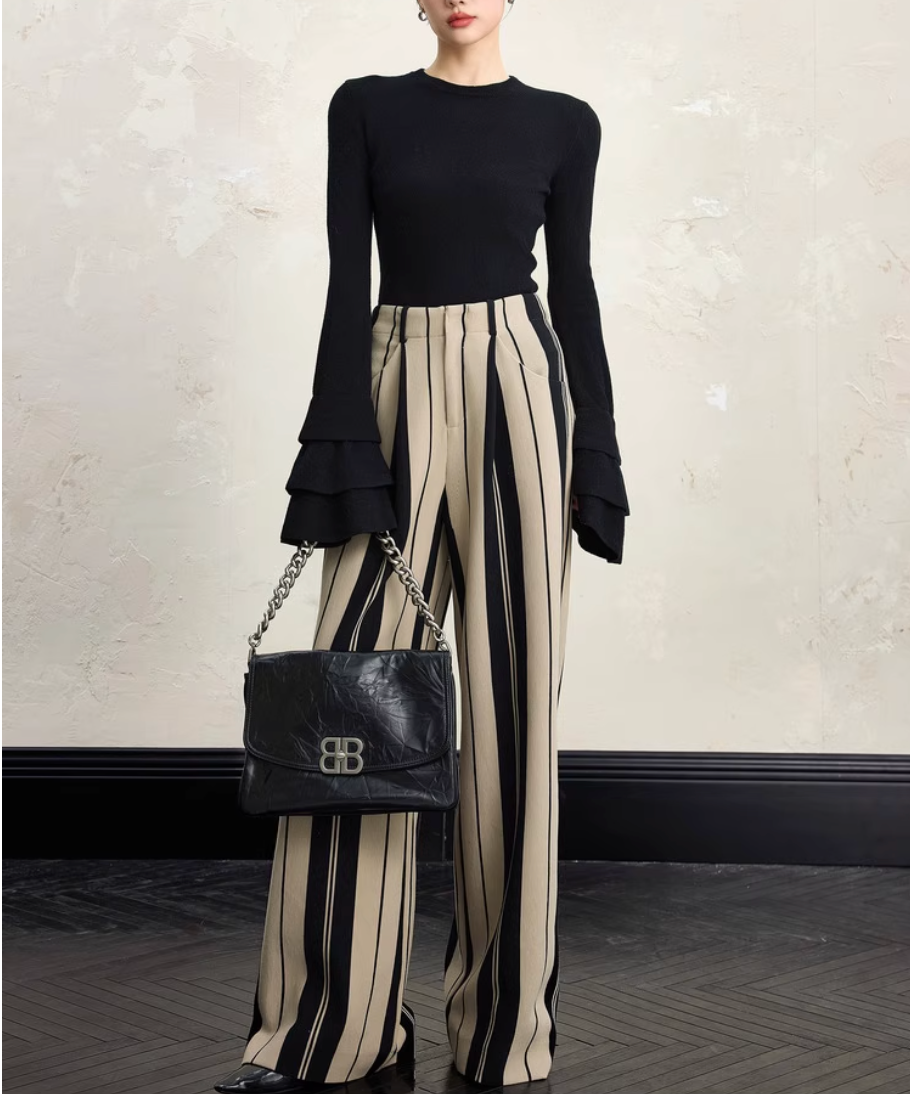 Geplooide top met uitlopende mouwen en maxi-rok set met tailleband – Rosiny 