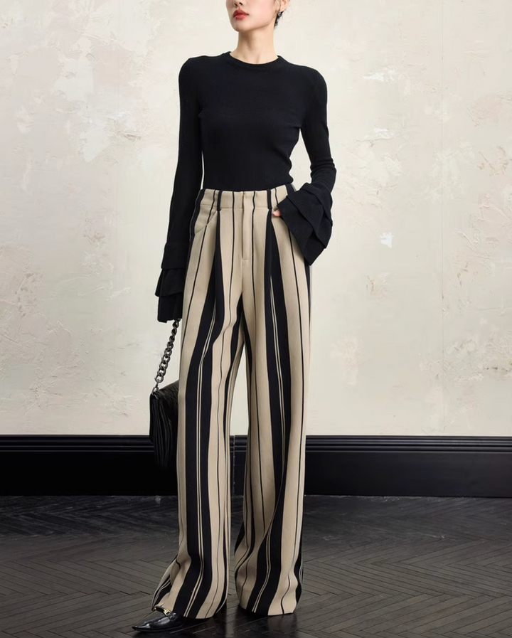 Geplooide top met uitlopende mouwen en maxi-rok set met tailleband – Rosiny 