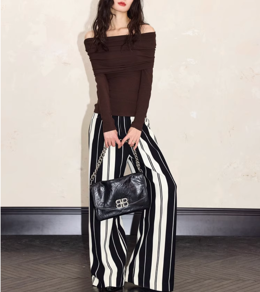 Geplooide top met uitlopende mouwen en maxi-rok set met tailleband – Rosiny 