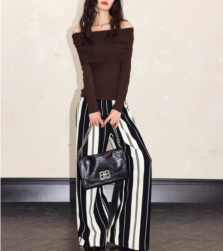 Geplooide top met uitlopende mouwen en maxi-rok set met tailleband – Rosiny 