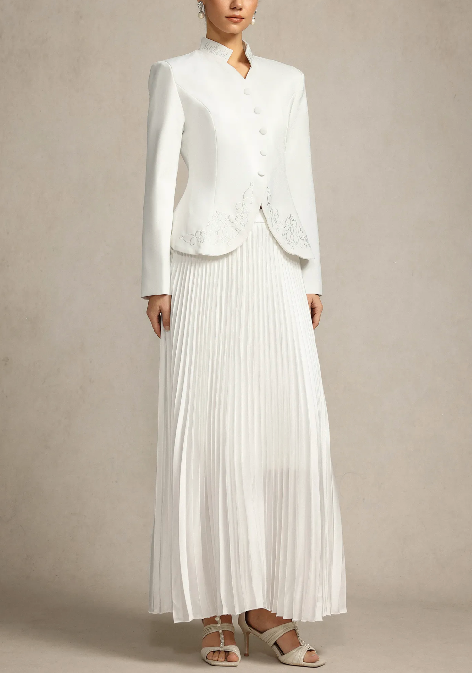 pleated maxi skirt with embroidered blazer – RUBINA