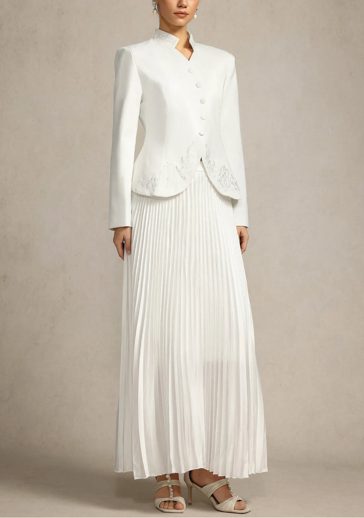 pleated maxi skirt with embroidered blazer – RUBINA