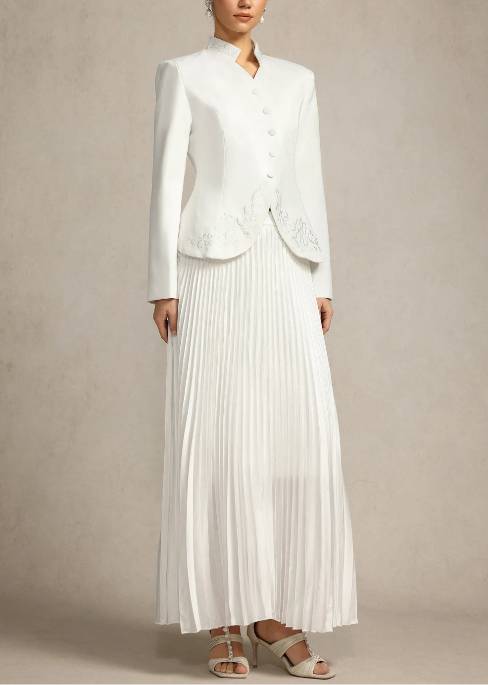 pleated maxi skirt with embroidered blazer – RUBINA