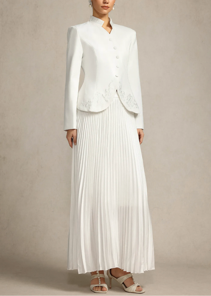 pleated maxi skirt with embroidered blazer – RUBINA