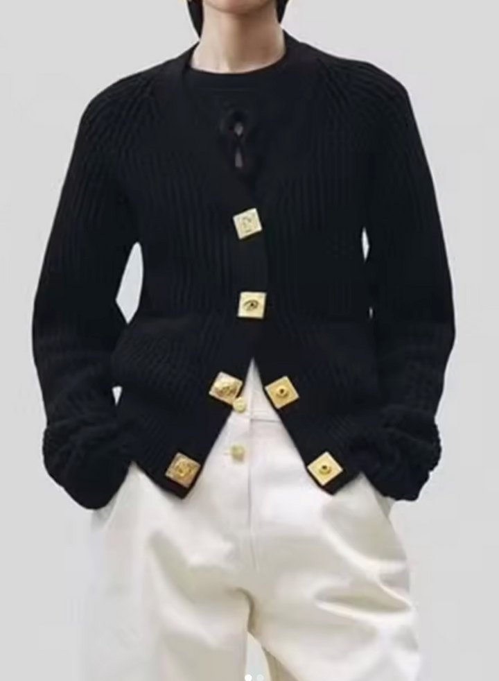 ribbed knit cardigan with gold buttons – COCOA