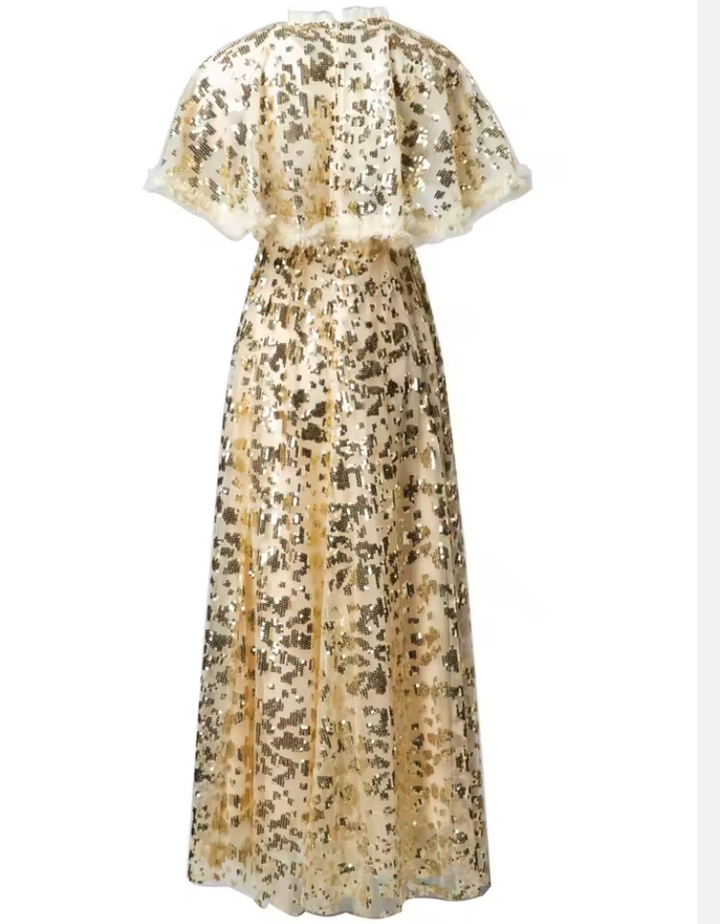 فستان ميدي من الدانتيل والترتر بأكمام منفوشة – أوريليا